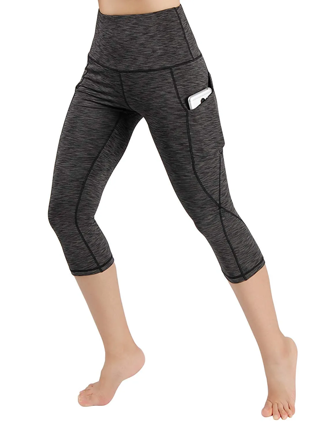 High Waist Out Pocket Yoga Pants Tummy Control Workout Running  Leggings Black