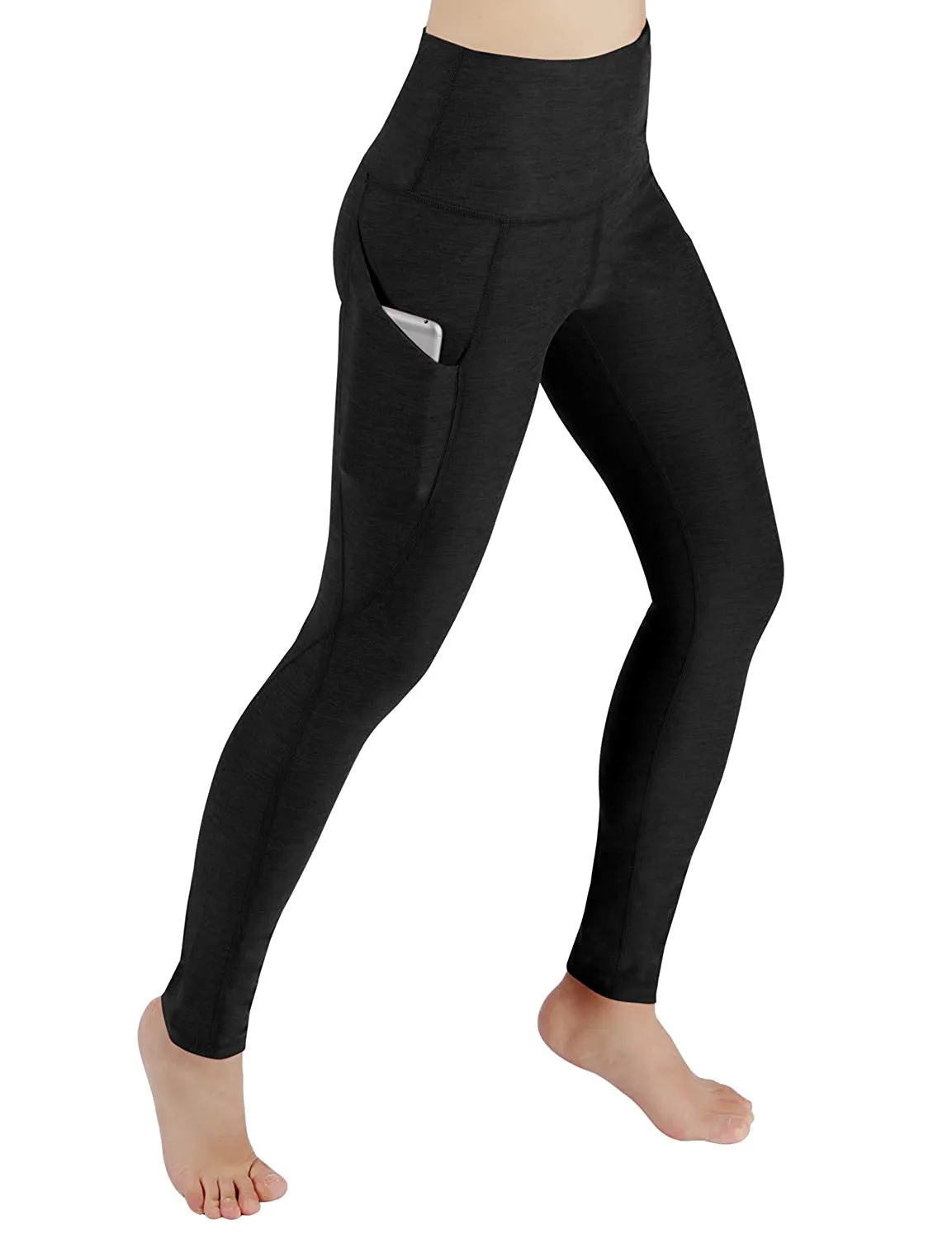High Waist Out Pocket Yoga Pants Tummy Control Workout Running  Leggings Black