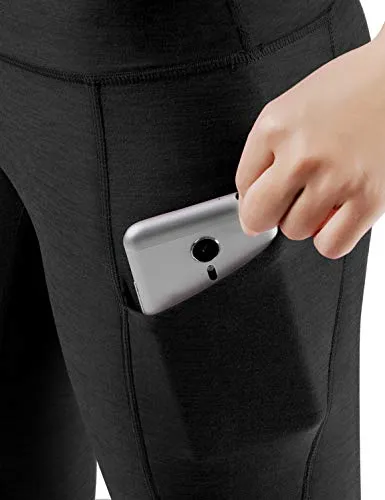 High Waist Out Pocket Yoga Pants Tummy Control Workout Running  Leggings Black