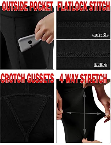 High Waist Out Pocket Yoga Pants Tummy Control Workout Running  Leggings Black