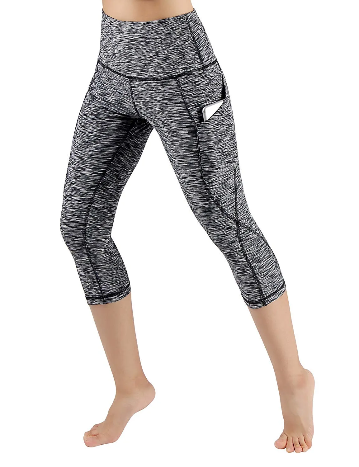High Waist Out Pocket Yoga Pants Tummy Control Workout Running  Leggings Black