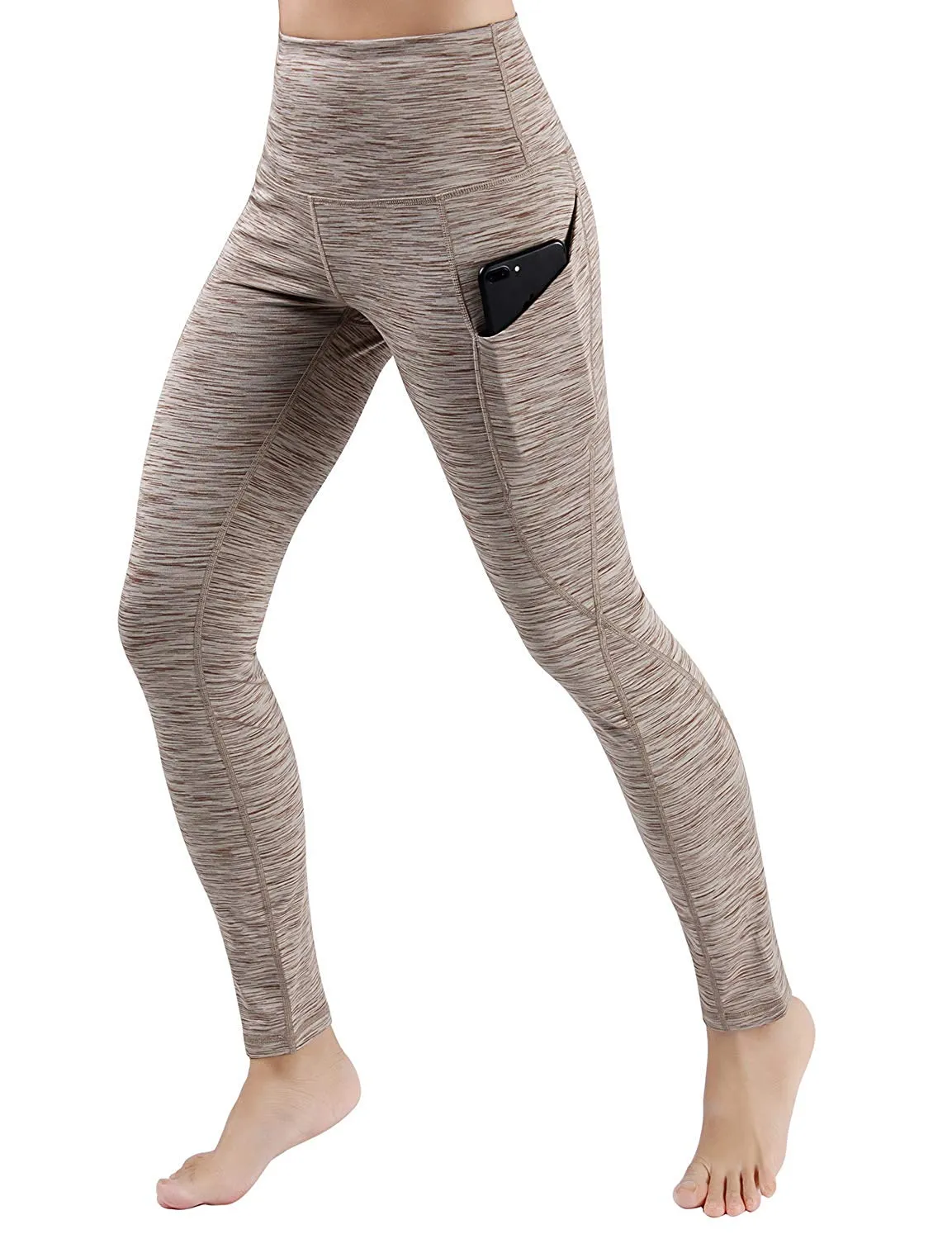 High Waist Out Pocket Yoga Pants Tummy Control Workout Running  Leggings Black