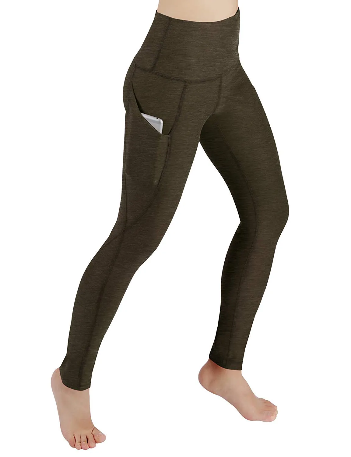 High Waist Out Pocket Yoga Pants Tummy Control Workout Running  Leggings Black
