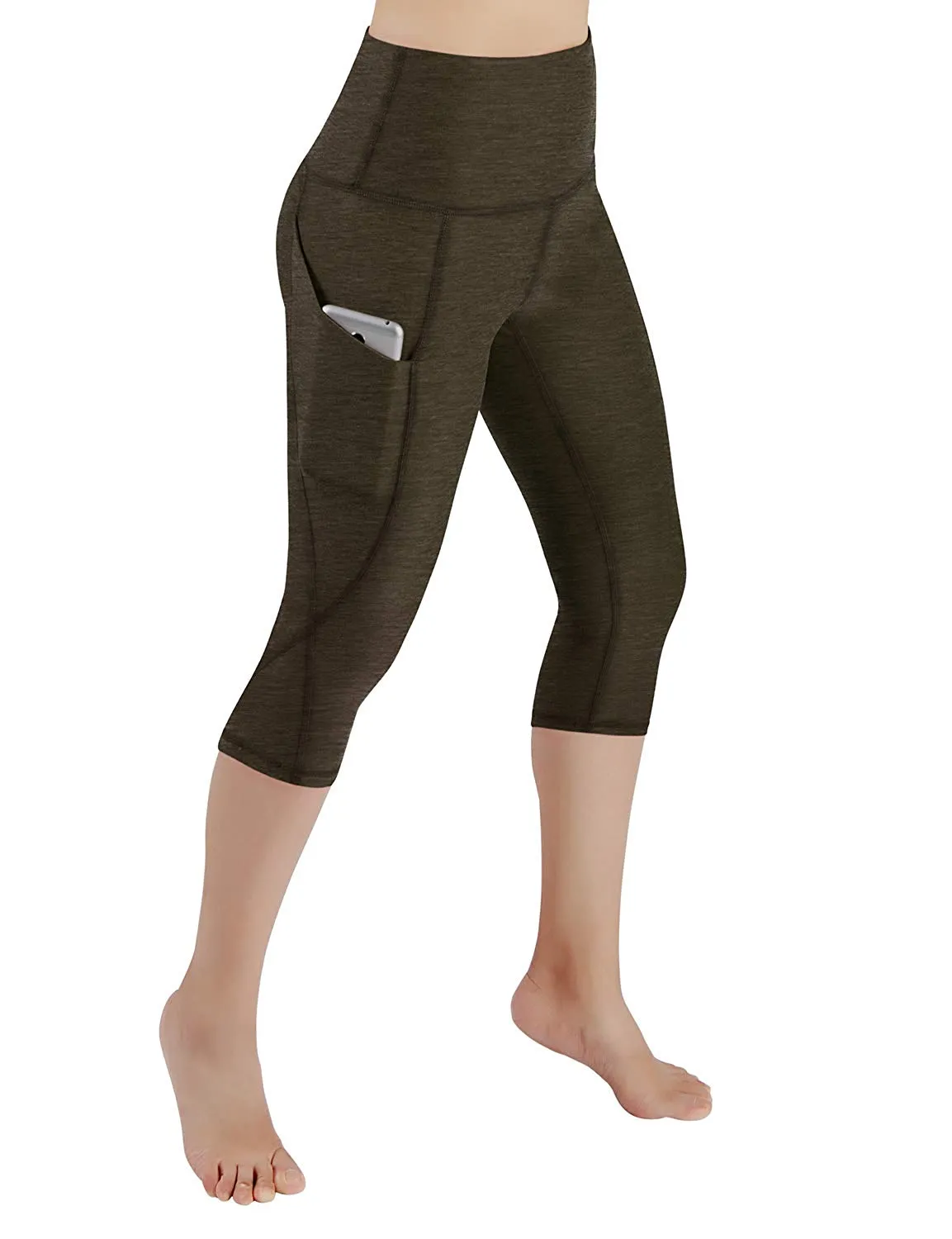 High Waist Out Pocket Yoga Pants Tummy Control Workout Running  Leggings Black