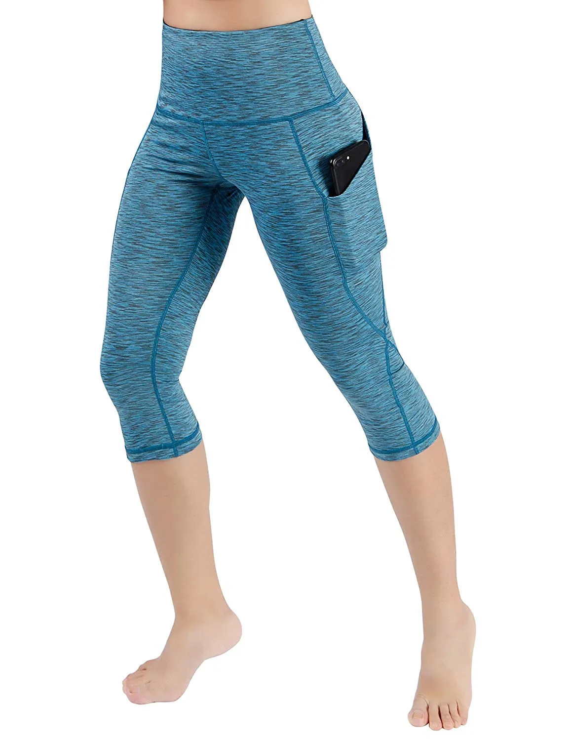 High Waist Out Pocket Yoga Pants Tummy Control Workout Running  Leggings Black