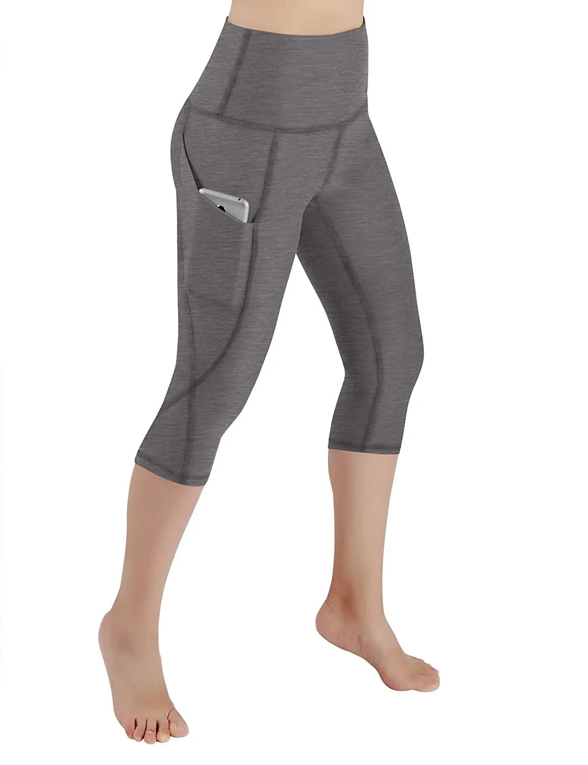 High Waist Out Pocket Yoga Pants Tummy Control Workout Running  Leggings Black
