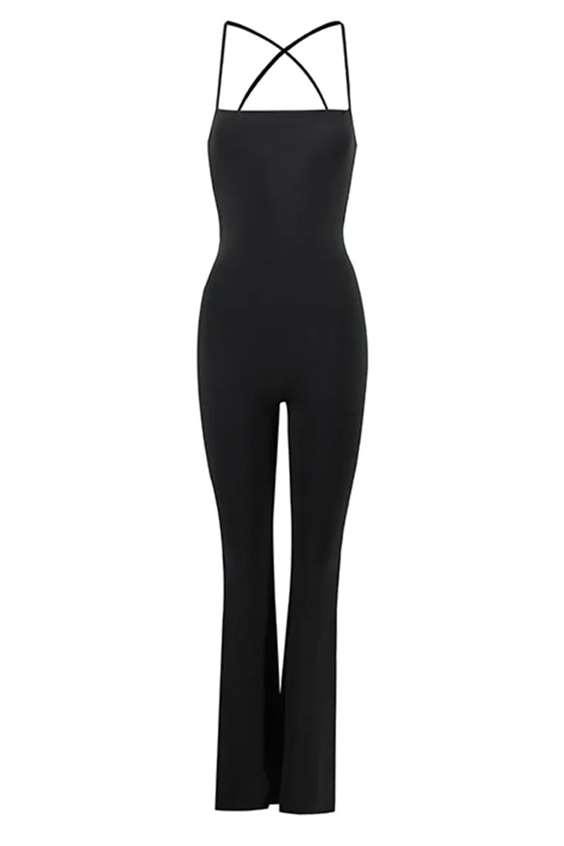 HJO3069 Solid Slit Pants Jumpsuit