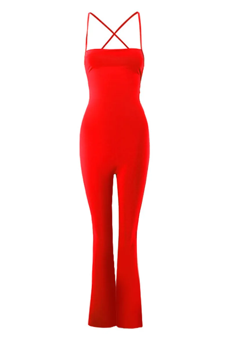 HJO3069 Solid Slit Pants Jumpsuit