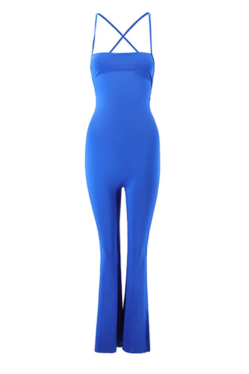 HJO3069 Solid Slit Pants Jumpsuit
