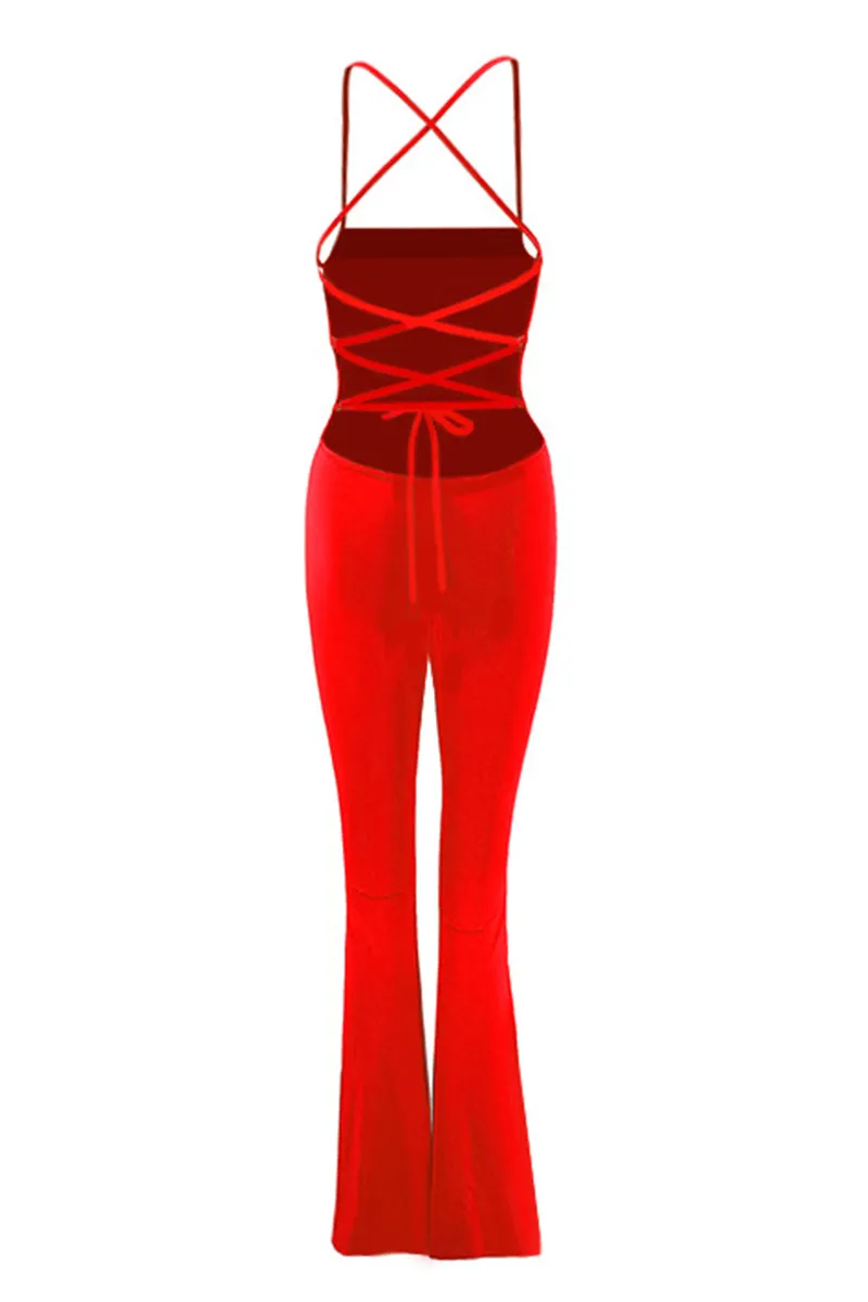 HJO3069 Solid Slit Pants Jumpsuit
