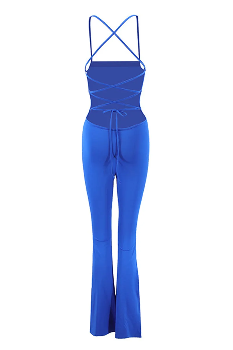 HJO3069 Solid Slit Pants Jumpsuit