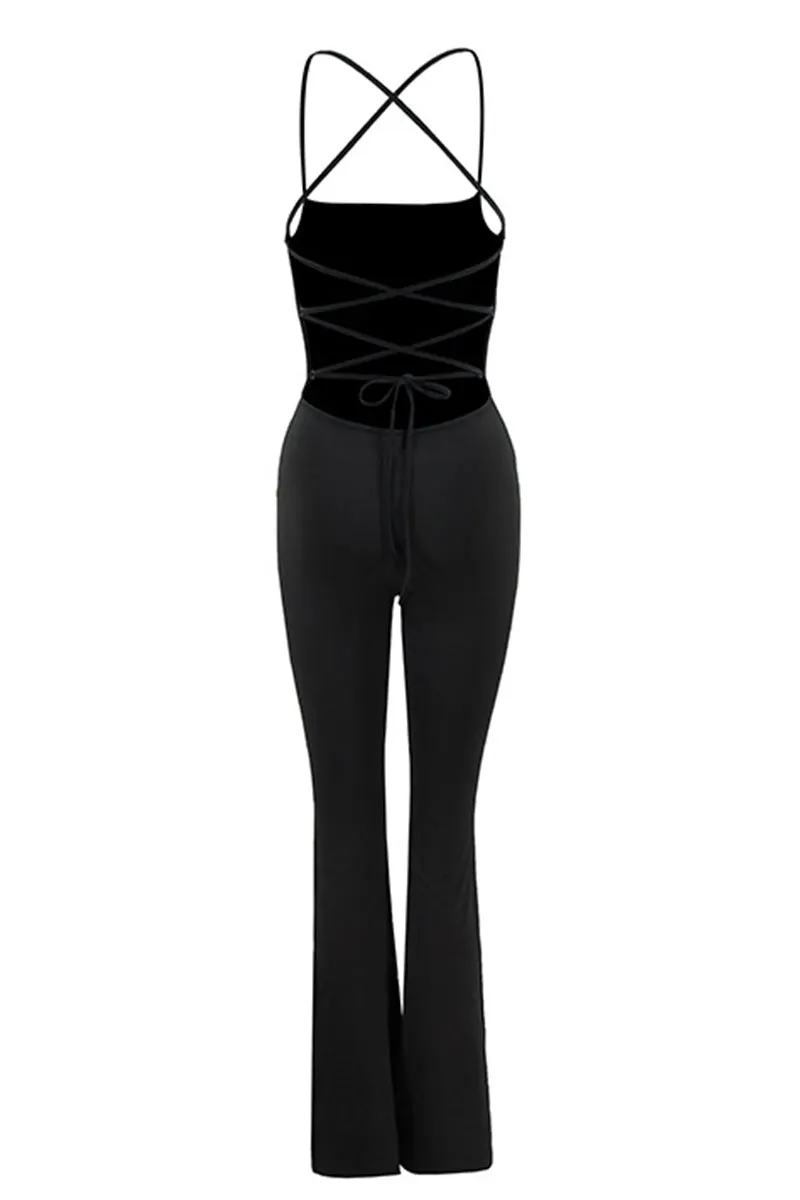 HJO3069 Solid Slit Pants Jumpsuit