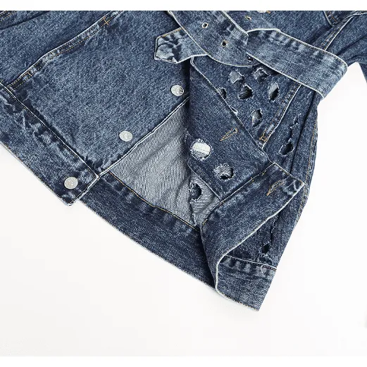 Hole loose lace denim jacket