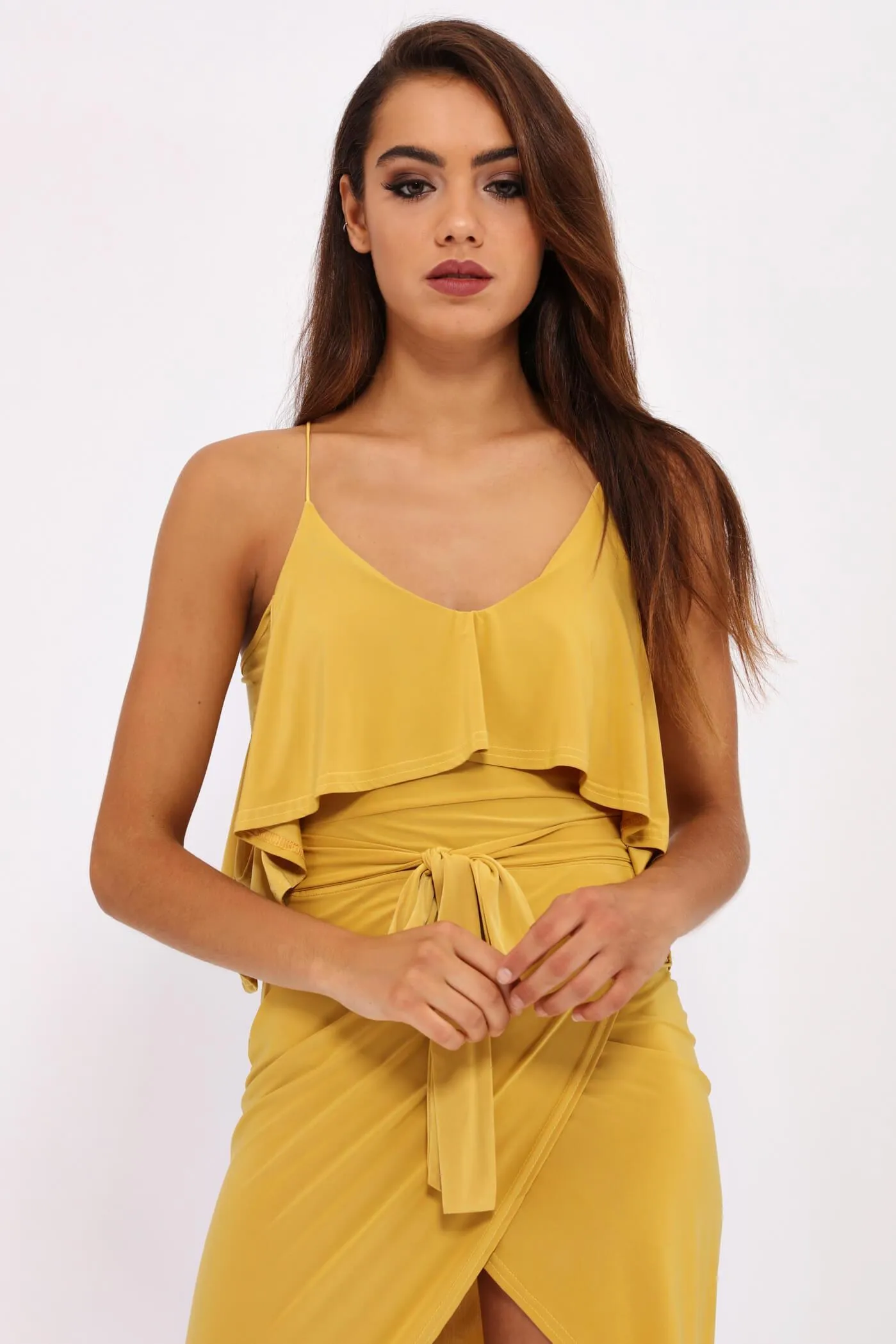 Honeydew Frill Wrap Mini Dress