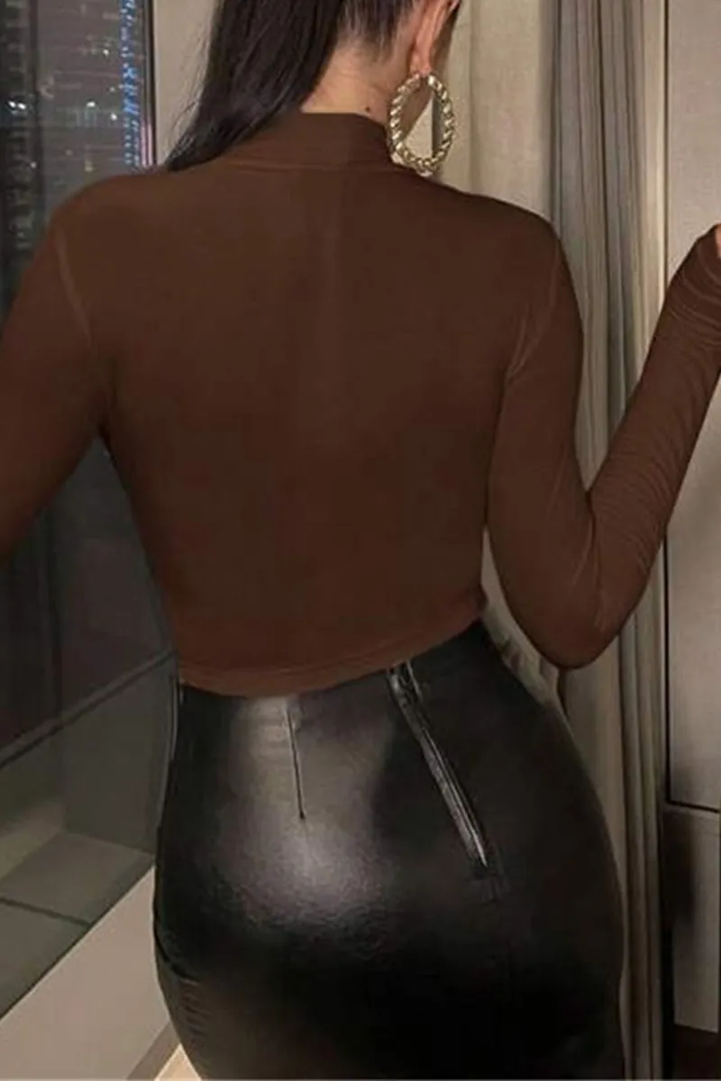 HTR1189 Ruched Mock Neck Bodysuit