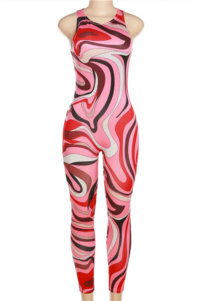 JC869 Graphic Sleeveless Jumpsuit