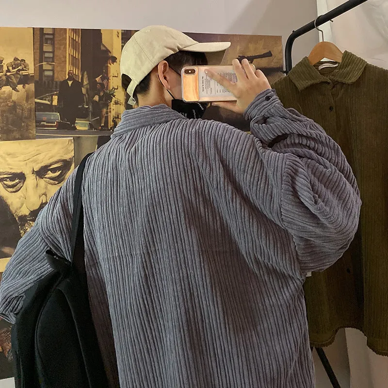 Jinquedai hipster INS Japanese Style Loose Men's and Women's Corduroy Long-Sleeved Shirt Versatile Shirt Jacket
