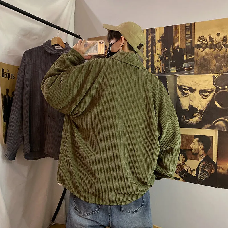 Jinquedai hipster INS Japanese Style Loose Men's and Women's Corduroy Long-Sleeved Shirt Versatile Shirt Jacket
