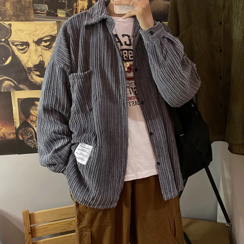 Jinquedai hipster INS Japanese Style Loose Men's and Women's Corduroy Long-Sleeved Shirt Versatile Shirt Jacket