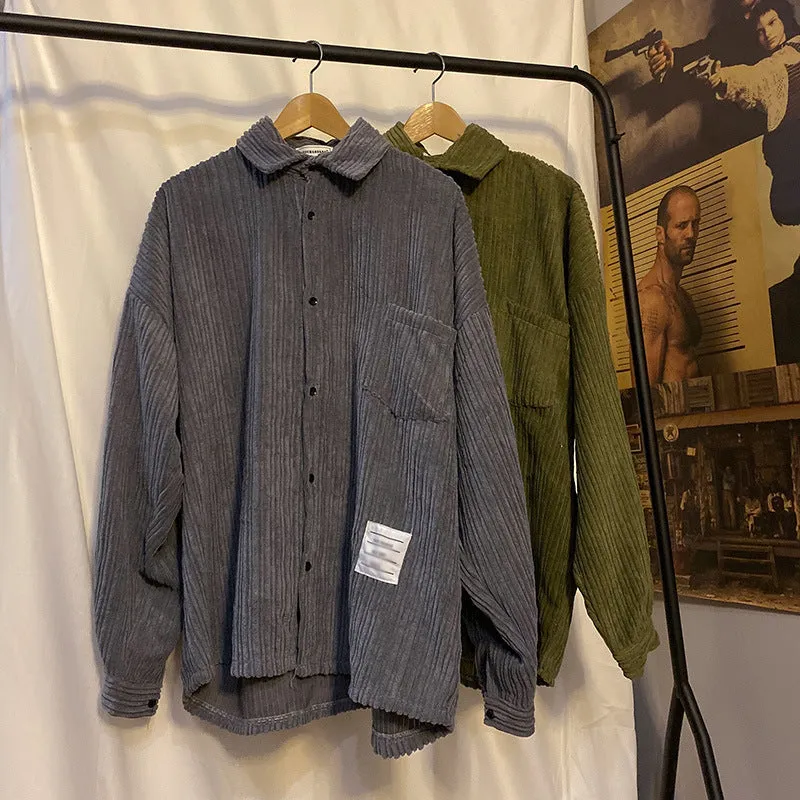 Jinquedai hipster INS Japanese Style Loose Men's and Women's Corduroy Long-Sleeved Shirt Versatile Shirt Jacket