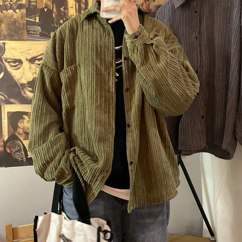 Jinquedai hipster INS Japanese Style Loose Men's and Women's Corduroy Long-Sleeved Shirt Versatile Shirt Jacket