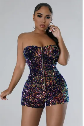 JJ0424 Sequins Strapless Rompers