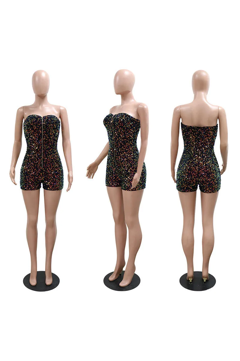 JJ0424 Sequins Strapless Rompers