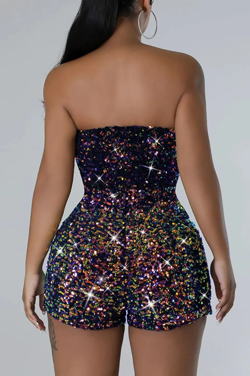 JJ0424 Sequins Strapless Rompers