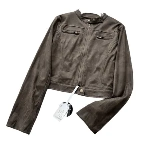 Joskaa 24 New Retro Distressed Brown Suede Slim Stand Collar Leather Jacket Ins Blogger Short Jacket for Women 3301