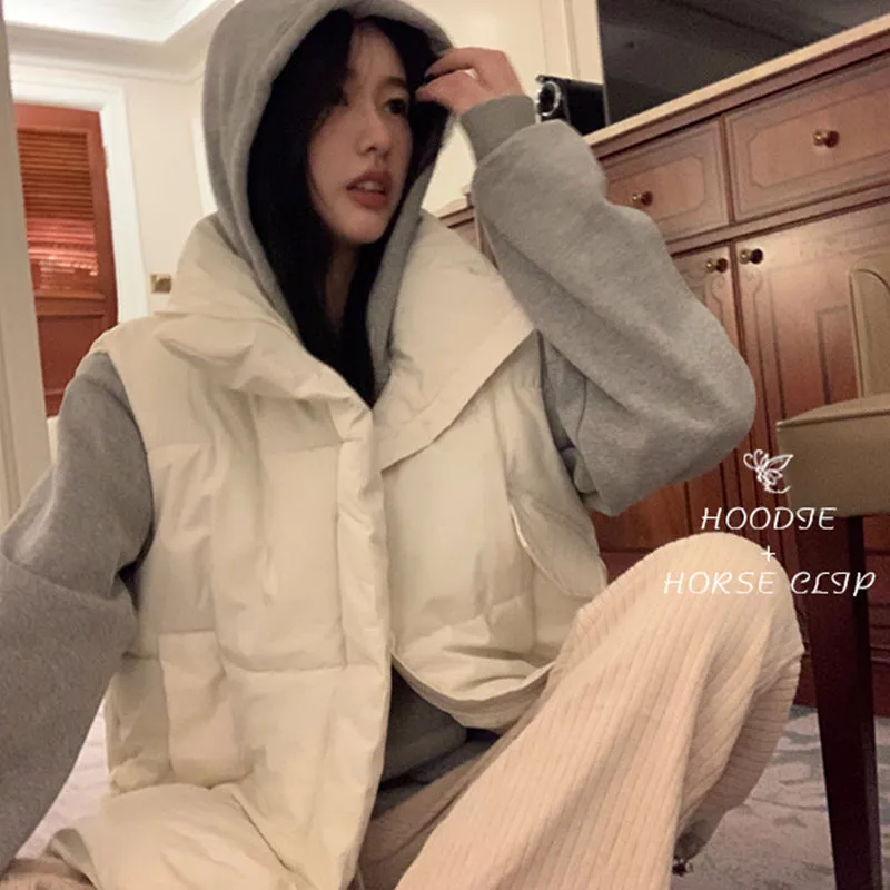 Joskaa cold weather outfits Short Black down Cotton-Padded Vest Women's Autumn and Winter Outer Vest Vest Jacket