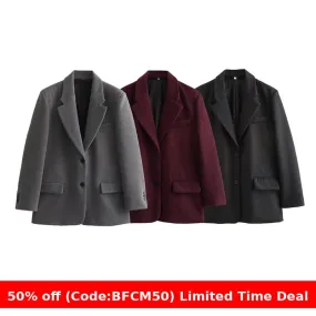 Joskaa winter outfits men 2024 Autumn Suit Jacket with Shoulder Pad Casual Women's Jacket