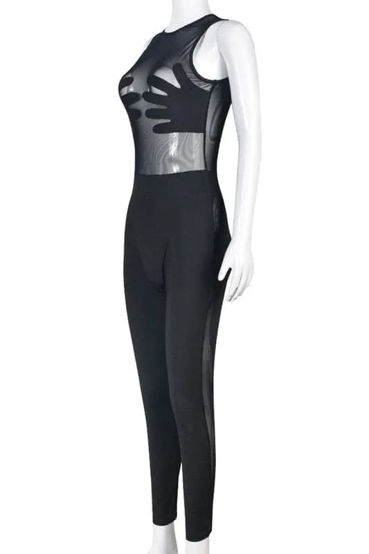 JZ212 Sleeveless Mesh Jumpsuits