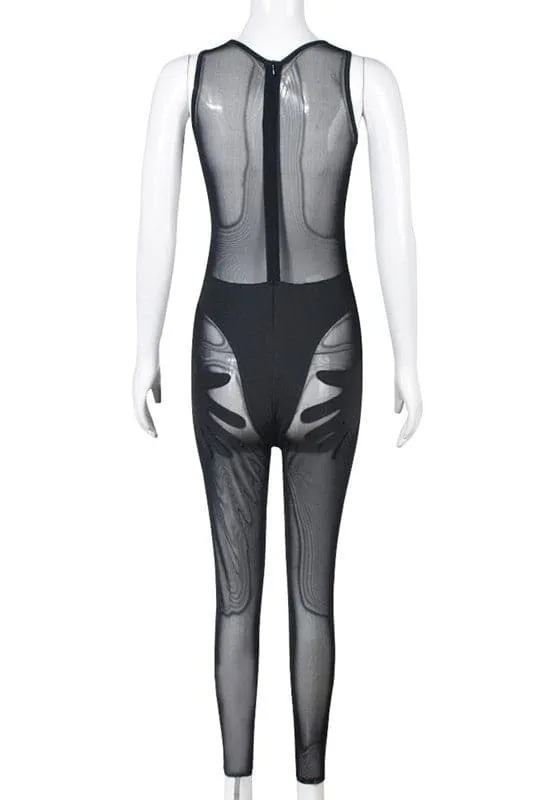JZ212 Sleeveless Mesh Jumpsuits