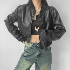Lanfubeisi 90s fashion Retro PU Leather Women's Autumn New American Hot Girl Motorcycle Style Short Stand Collar Baseball Jacket Jacket