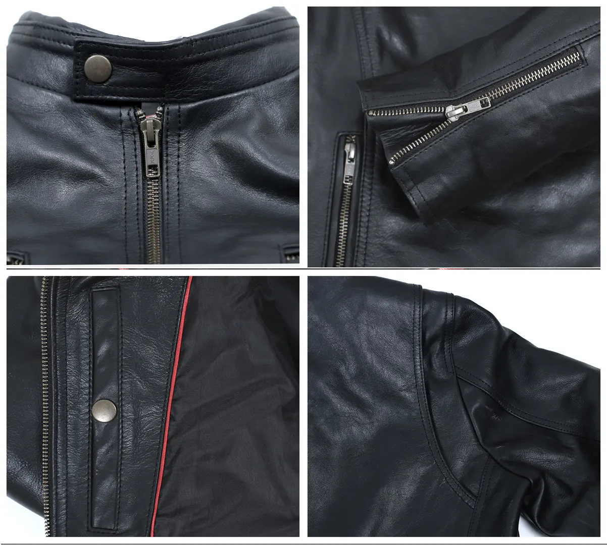 Leather Jackets Hub Mens Genuine Cowhide Leather Jacket (Black, Racer Jacket) - 1501638