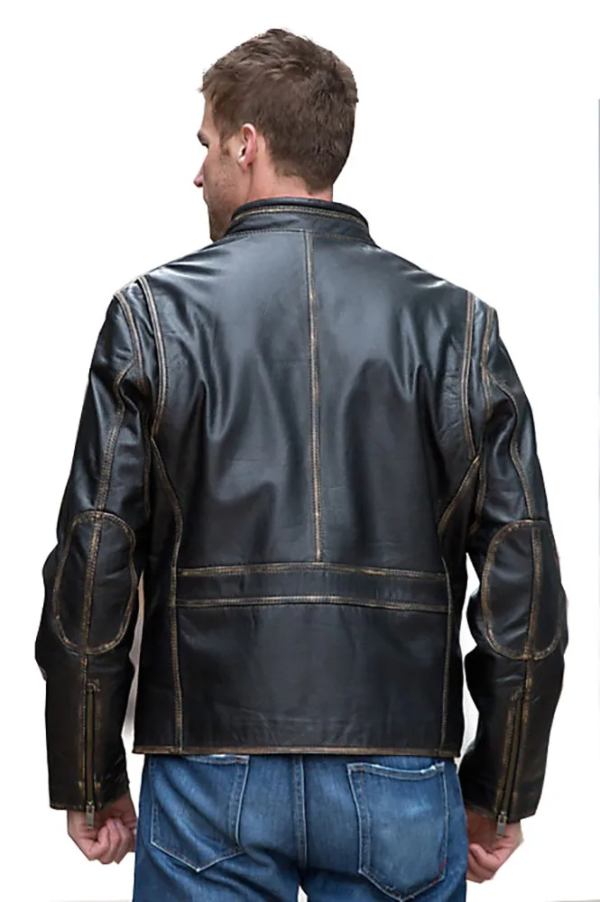 Leather Jackets Hub Mens Genuine Cowhide Leather Jacket (Black, Racer Jacket) - 1501638