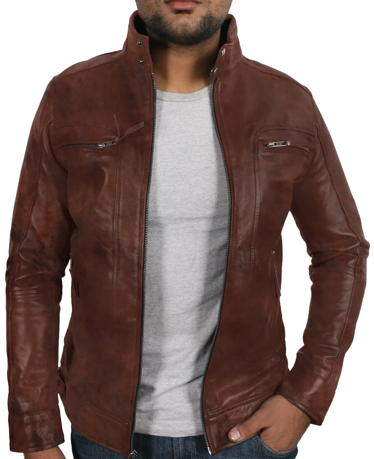 Leather Jackets Hub Mens Genuine Lambskin Leather Jacket (Black, Classic Jacket) - 1501196