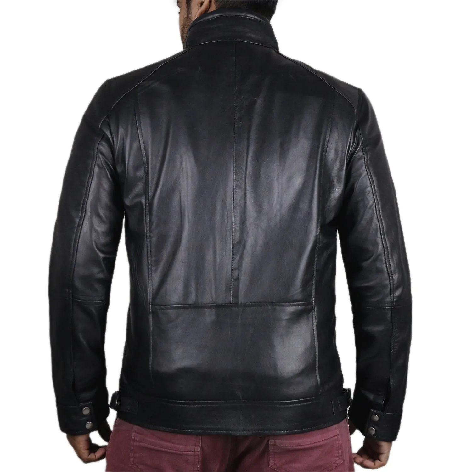 Leather Jackets Hub Mens Genuine Lambskin Leather Jacket (Black, Classic Jacket) - 1501196