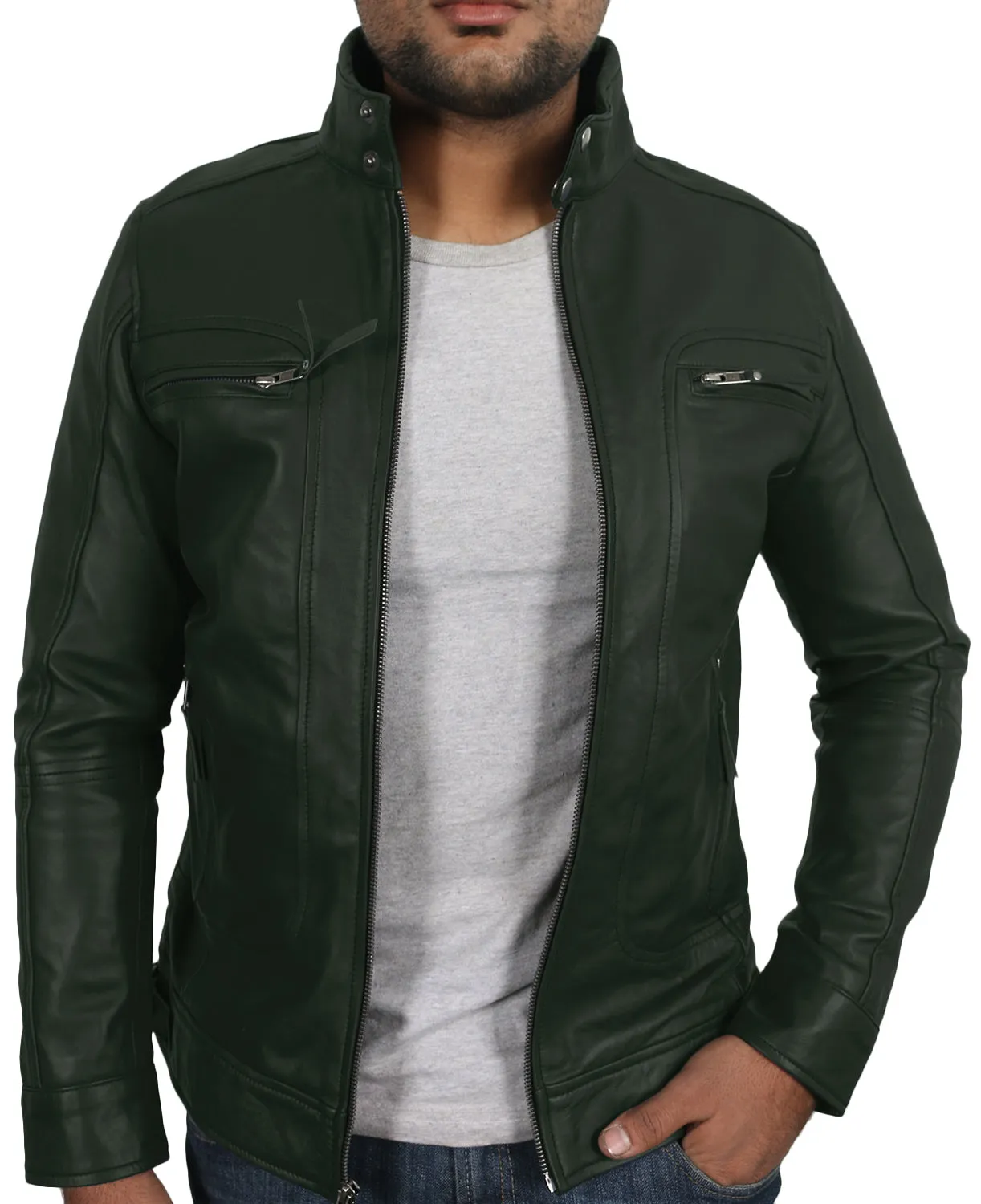 Leather Jackets Hub Mens Genuine Lambskin Leather Jacket (Black, Classic Jacket) - 1501196