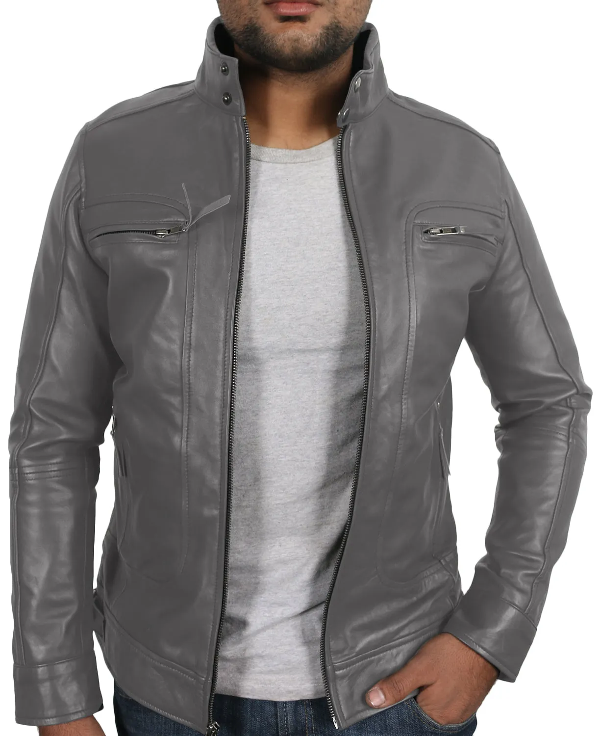 Leather Jackets Hub Mens Genuine Lambskin Leather Jacket (Black, Classic Jacket) - 1501196