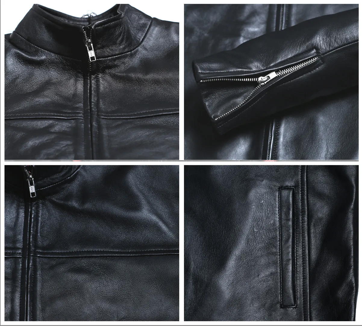 Leather Jackets Hub Mens Genuine Lambskin Leather Jacket (Black, Classic Jacket) - 1501196