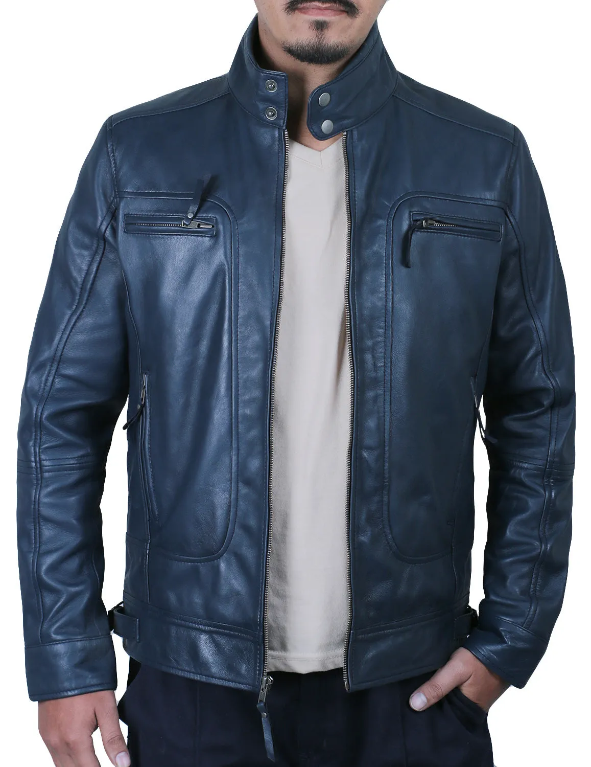 Leather Jackets Hub Mens Genuine Lambskin Leather Jacket (Black, Classic Jacket) - 1501196