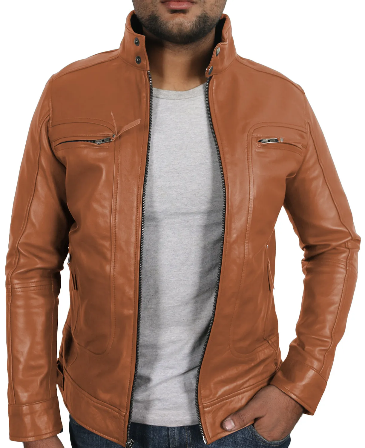 Leather Jackets Hub Mens Genuine Lambskin Leather Jacket (Black, Classic Jacket) - 1501196