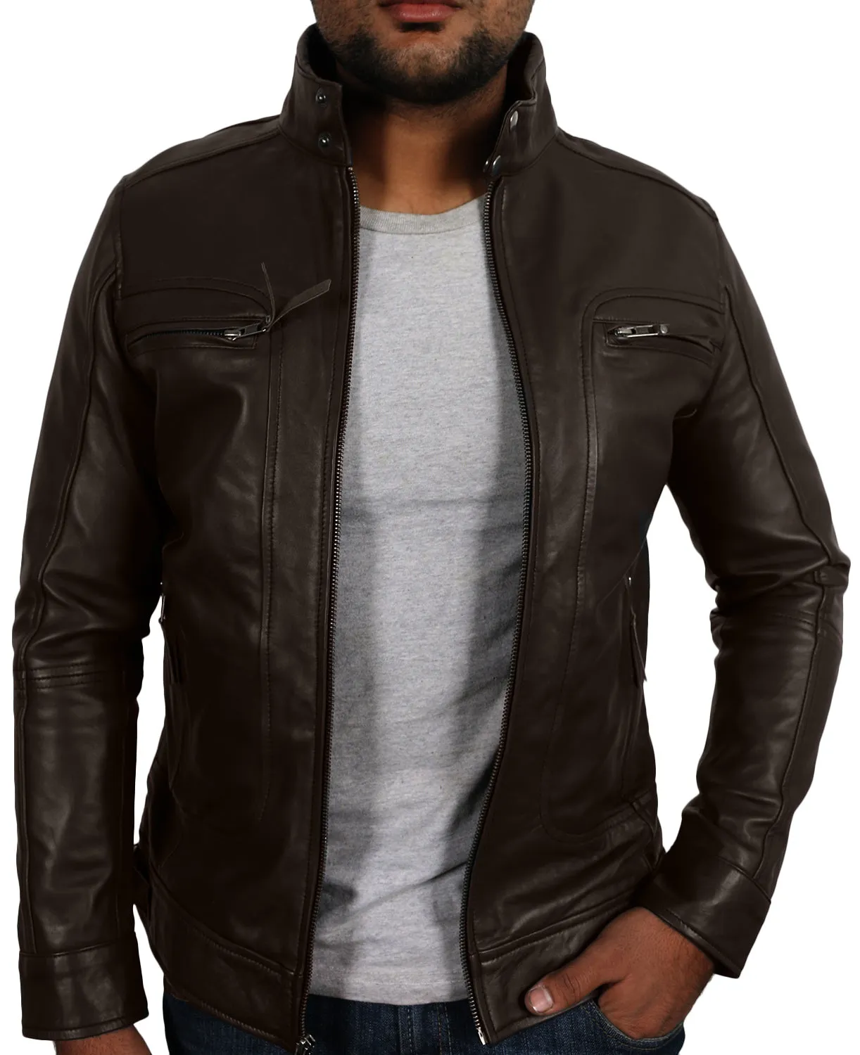 Leather Jackets Hub Mens Genuine Lambskin Leather Jacket (Black, Classic Jacket) - 1501196