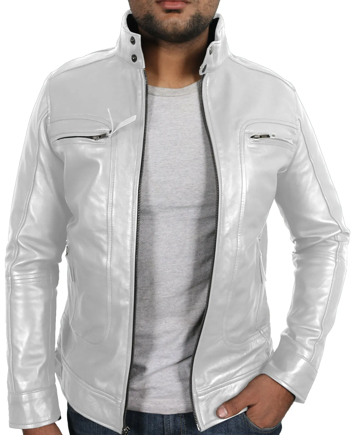 Leather Jackets Hub Mens Genuine Lambskin Leather Jacket (Black, Classic Jacket) - 1501196