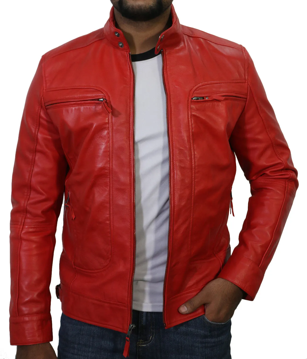 Leather Jackets Hub Mens Genuine Lambskin Leather Jacket (Black, Classic Jacket) - 1501196