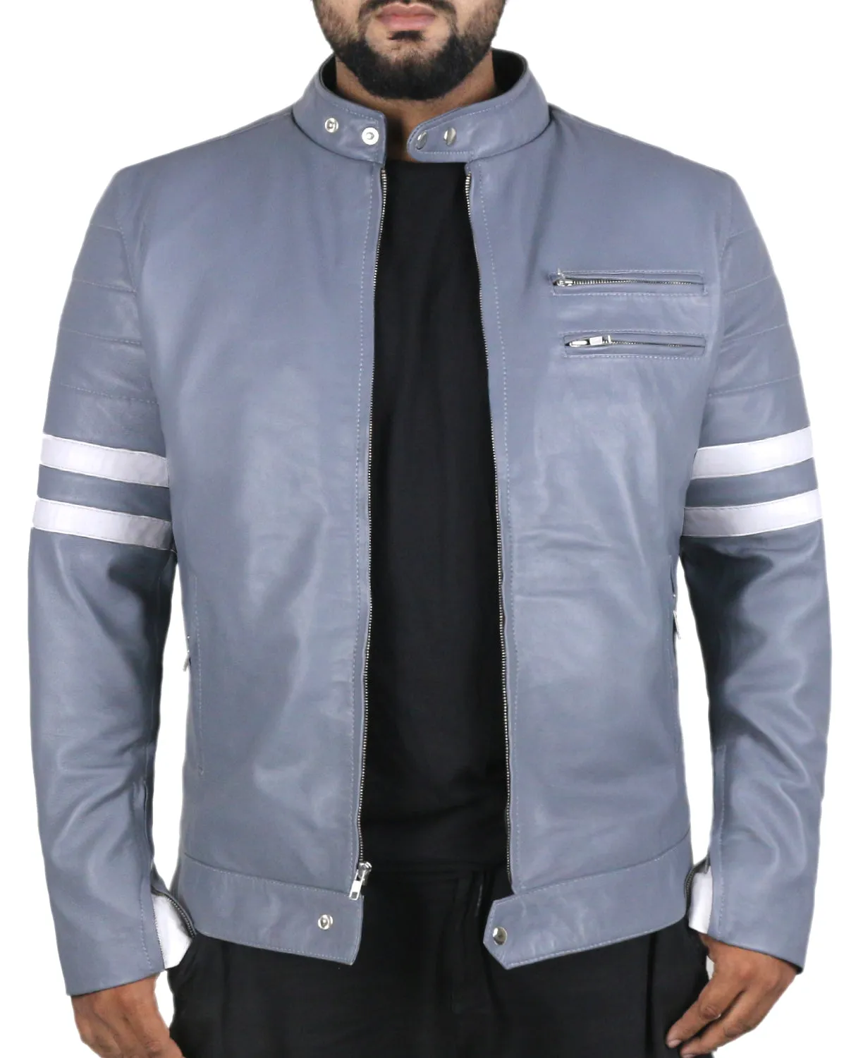 Leather Jackets Hub Mens Genuine Lambskin Leather Jacket (Black, Racer Jacket) - 1501535