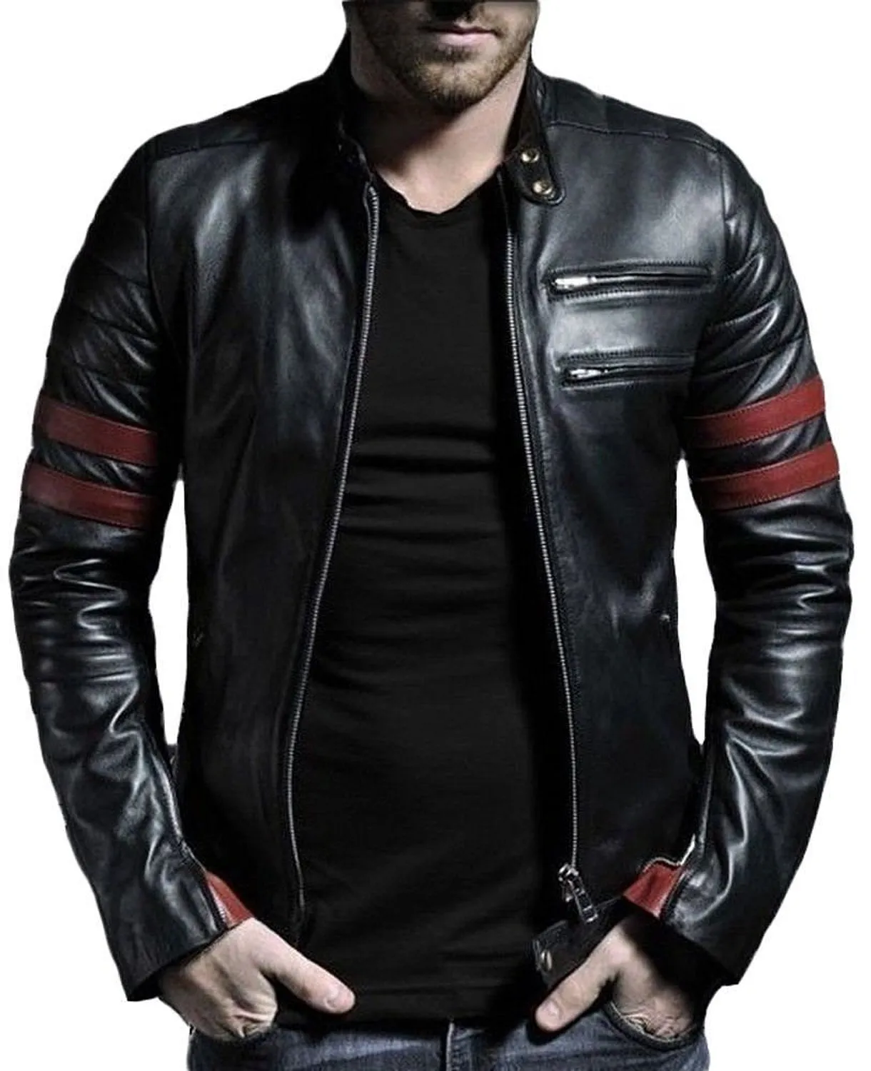 Leather Jackets Hub Mens Genuine Lambskin Leather Jacket (Black, Racer Jacket) - 1501535