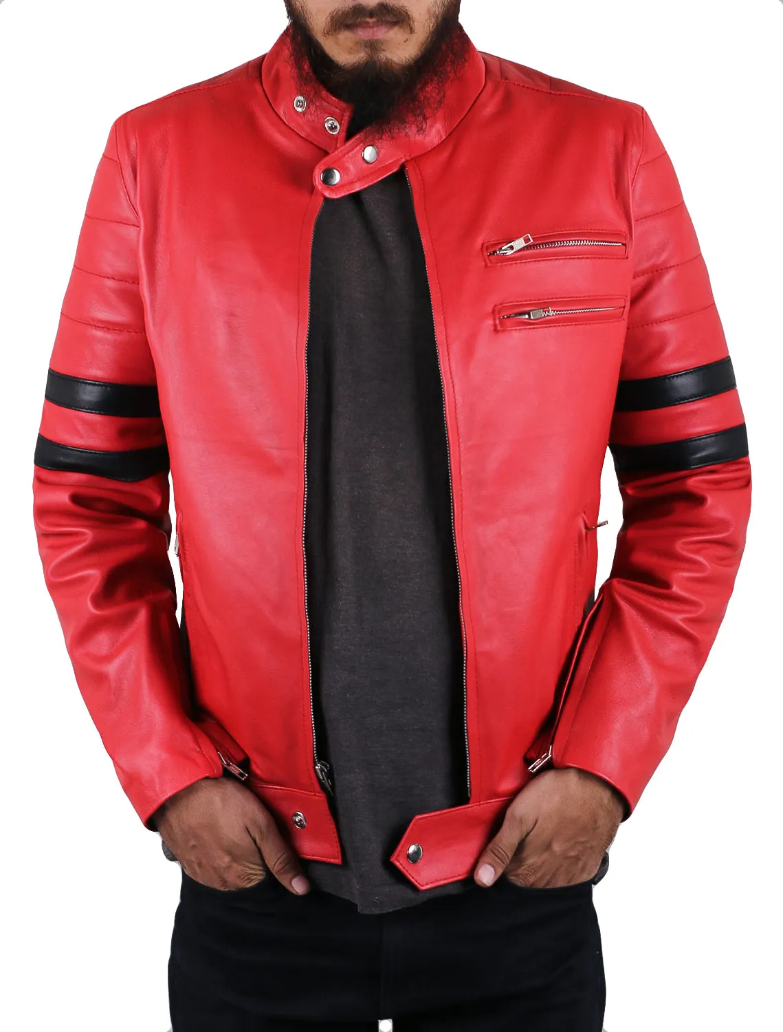 Leather Jackets Hub Mens Genuine Lambskin Leather Jacket (Black, Racer Jacket) - 1501535