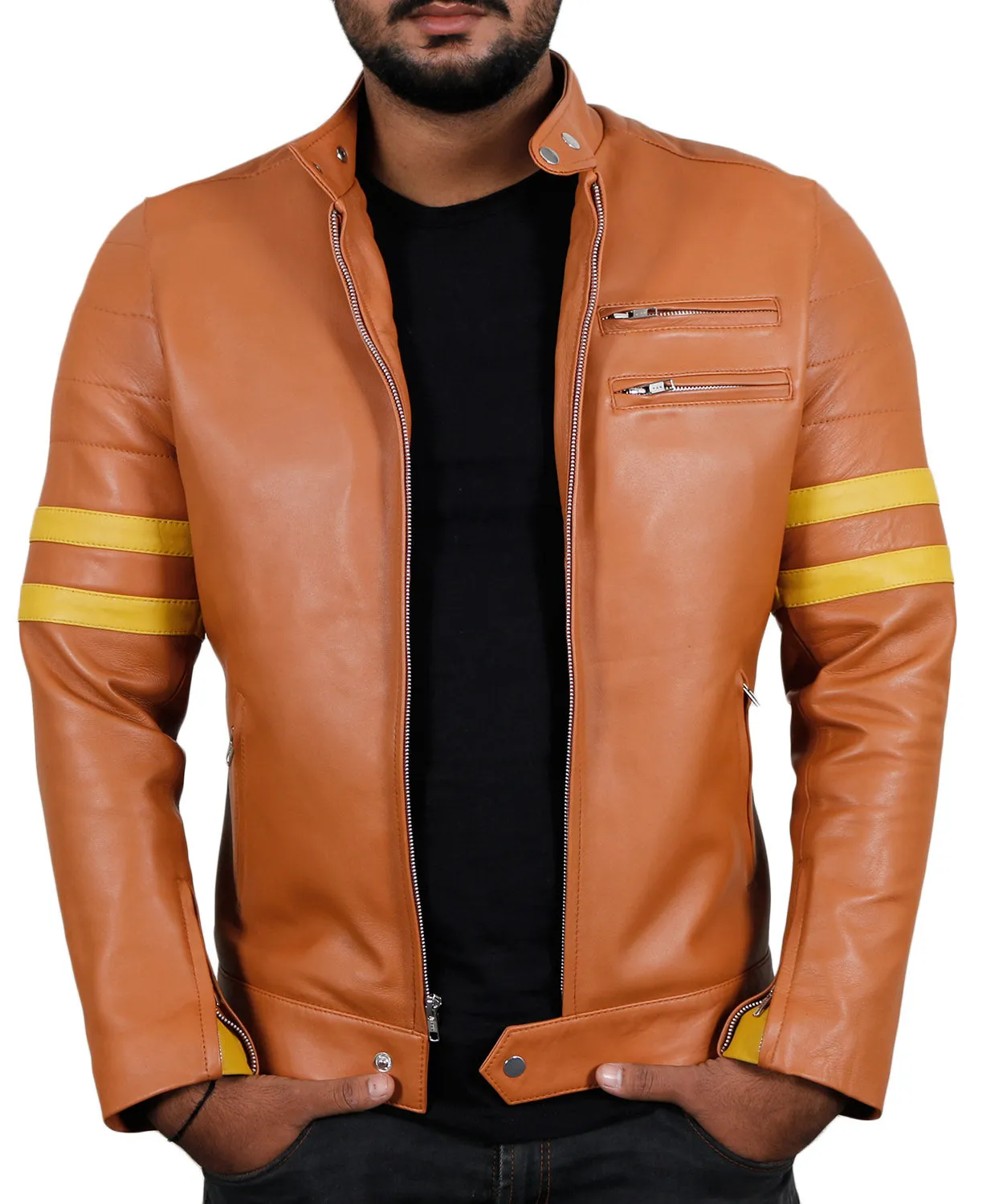 Leather Jackets Hub Mens Genuine Lambskin Leather Jacket (Black, Racer Jacket) - 1501535